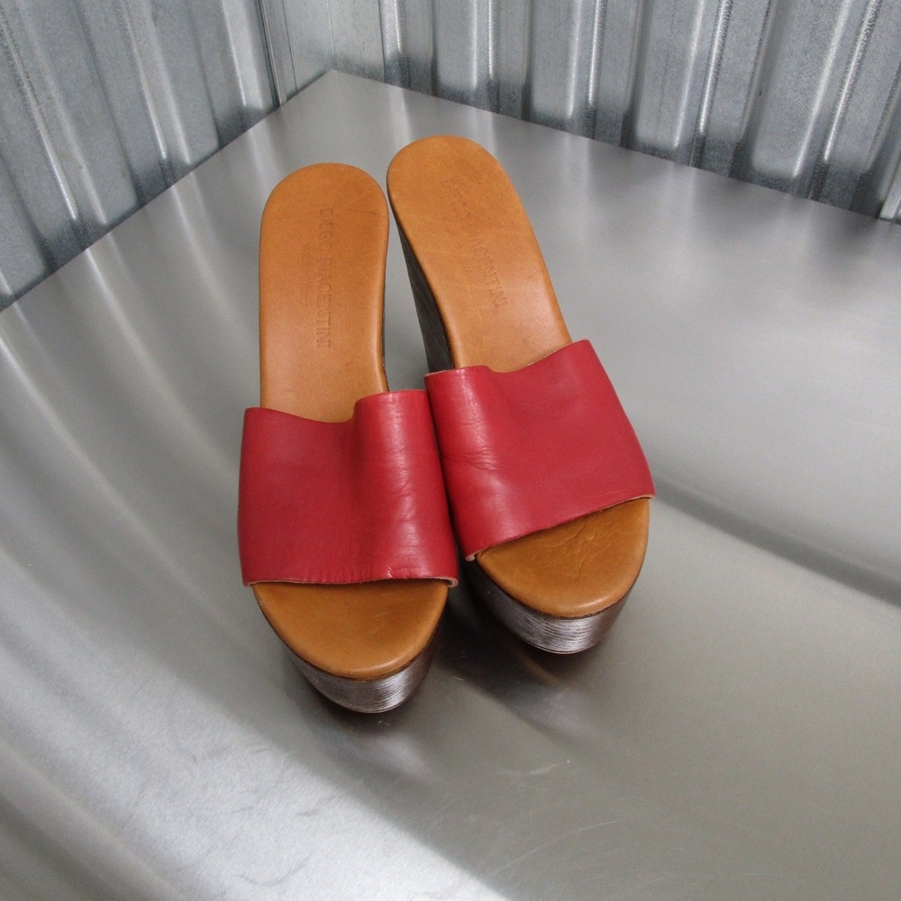 Women’s Red Leather Wedge Slide Sandals